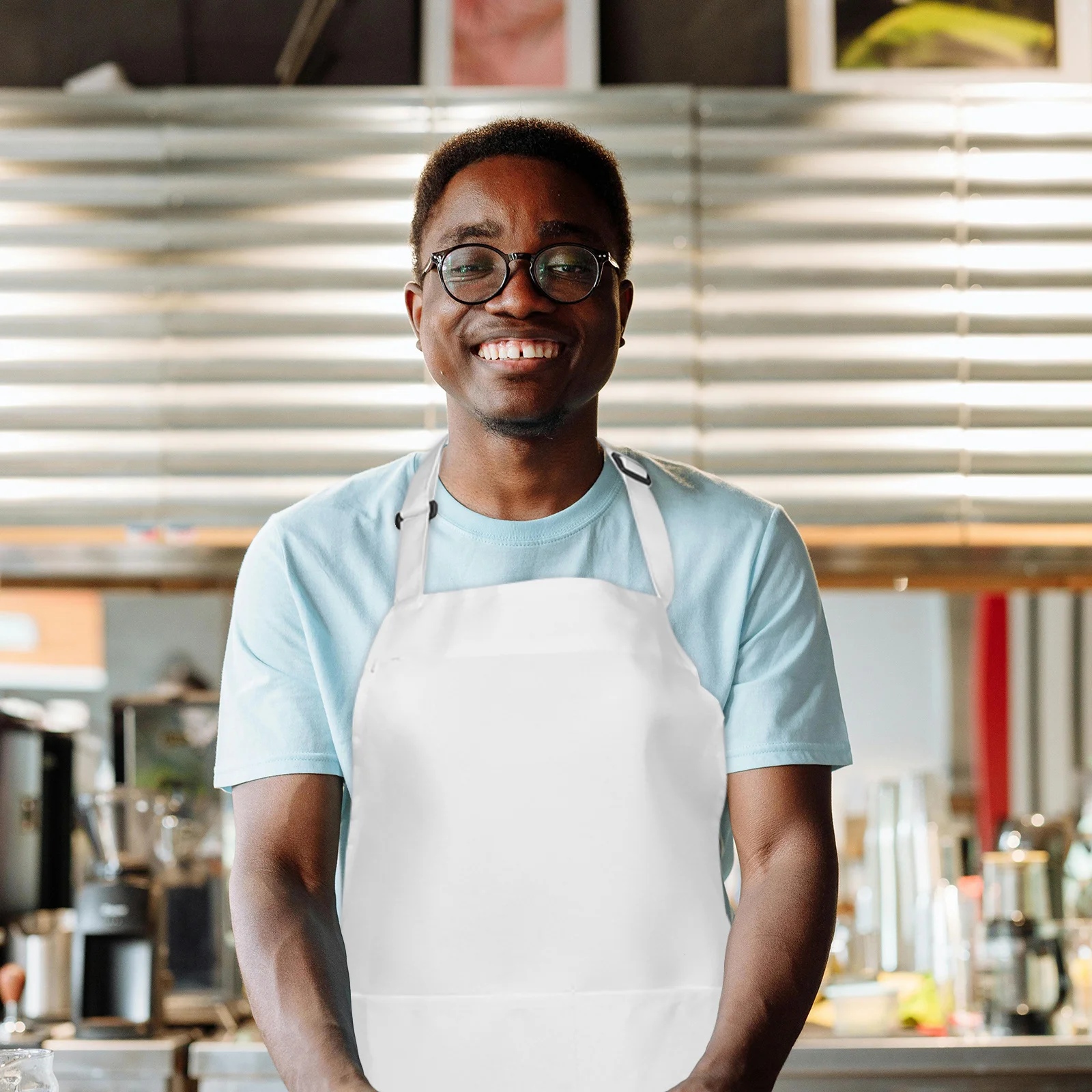 1セット調節可能な白いポリエステルシェフエプロンプロフェッショナルビブキッチン調理服油に強い男性用