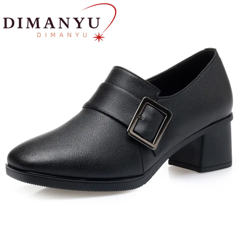 

DIMANYU Women's Dress Shoes 2024 New Genuine Leather Women Fashion Shoes Mid Heel Large size 42 43 Office Women Singles Shoes