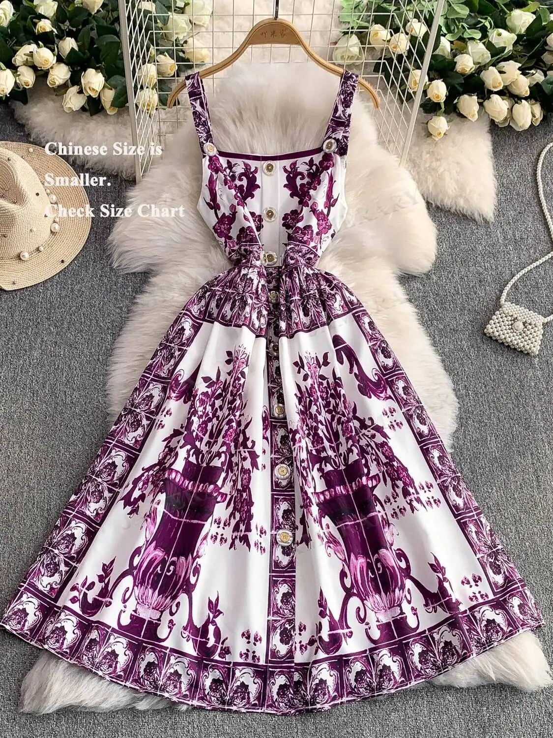 

Летнее длинное платье с цветочным принтом для подиума, женские пляжные платья миди с принтом, фиолетовое фарфоровое милое вечернее платье на день рождения, однобортное