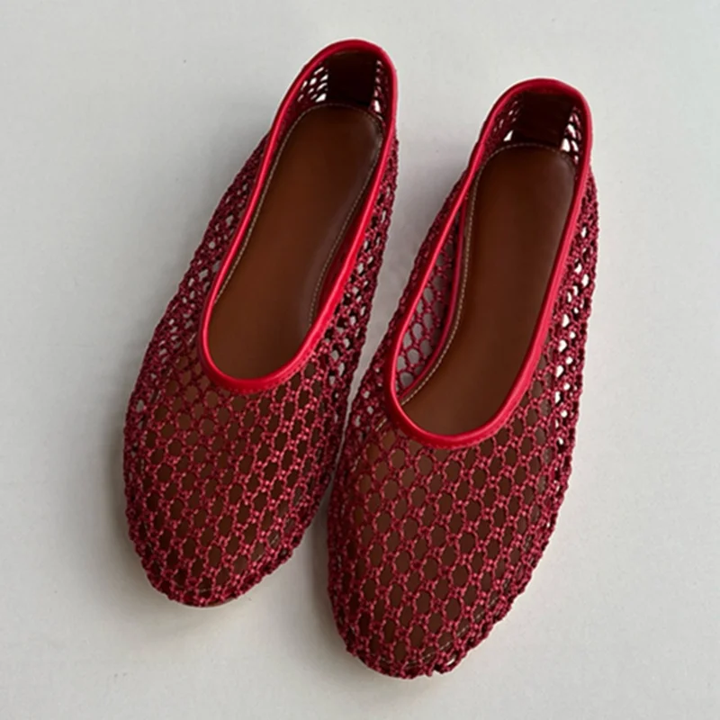 

Maxdutti Summer Nylon Woven Genuine Leather Flat Shoes Women French Minimalist Lazy Retro Loafers Mesh Elegant Mary Jane Shoes