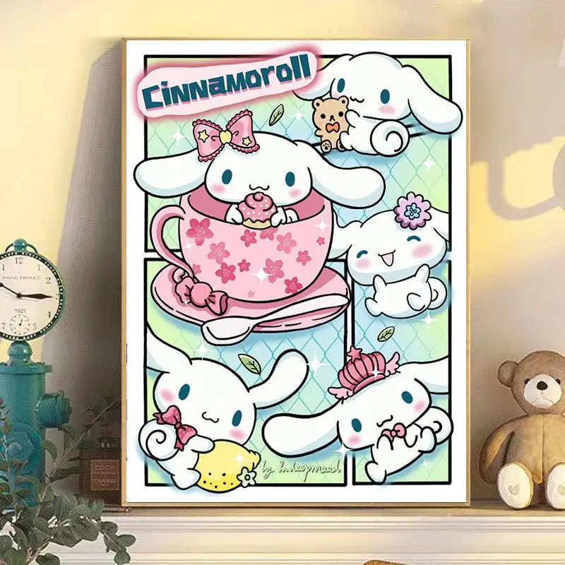 Sanrio Diamond Painting Cartoon Hello Kitty Kuromi Cinnamoroll Round Square Diamond Painting Kits 5D DIY Mosaic Embroidery Cross