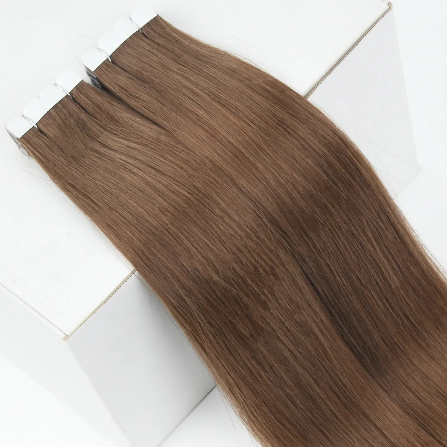 Ks Pruiken Tape In Human Hair Extensions Straight Naadloze Huid Inslag Bruin Natuurlijke Non-Remy Menselijk Haar Onzichtbare tape Ins