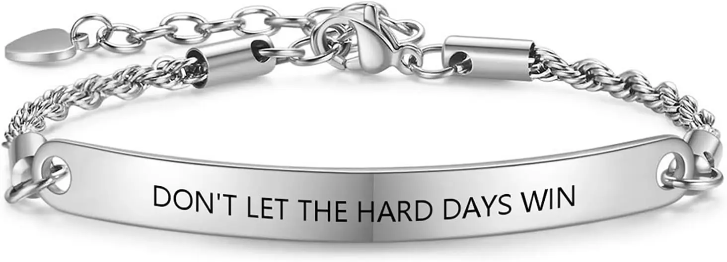 Don’t Let The Hard Days Win Bracelet for Women Men Handmade Adjustable Engraved Stainless Steel Tube Bracelet Inspirational Gift