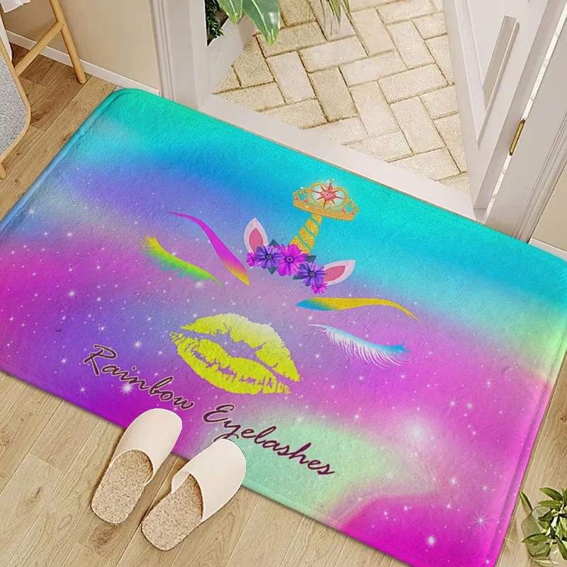 Flower Unicorn Decorative Floor Mat Eyelash Lips Art Doormat Bath Kitchen Bedroom Shower Toilet Rug Indoor Soft Entrance Carpet