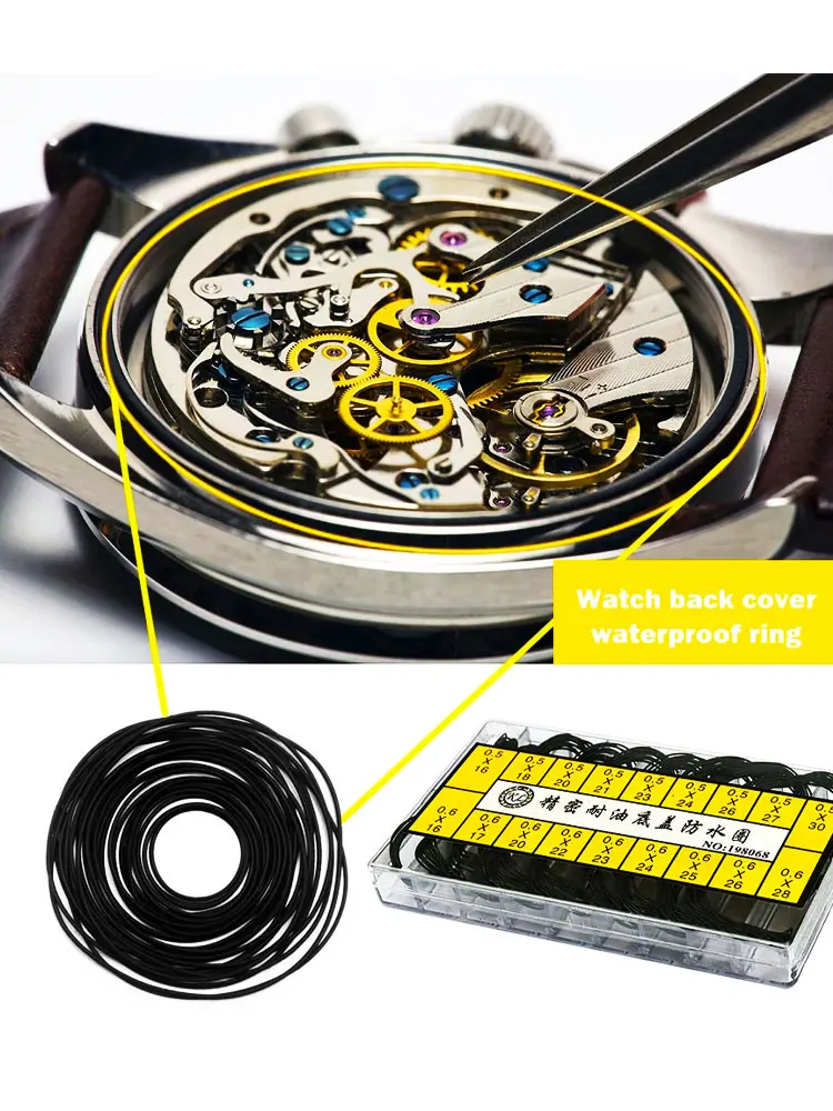 Инструменты для ремонта часов, 1 коробка, корпус часов, резиновое водонепроницаемое уплотнительное кольцо, маслостойкая прокладка нижней крышки часов, уплотнительное кольцо 0,5/0,6 мм