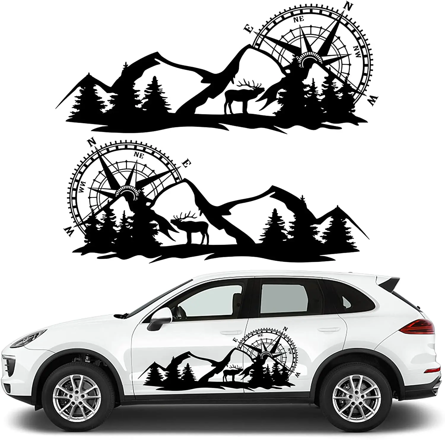 

Fochutech Cool Car Stickers for Men Compass Mountain Big Car Decals Vinyl Stickers for Car Side Body Door Large RV Graphic