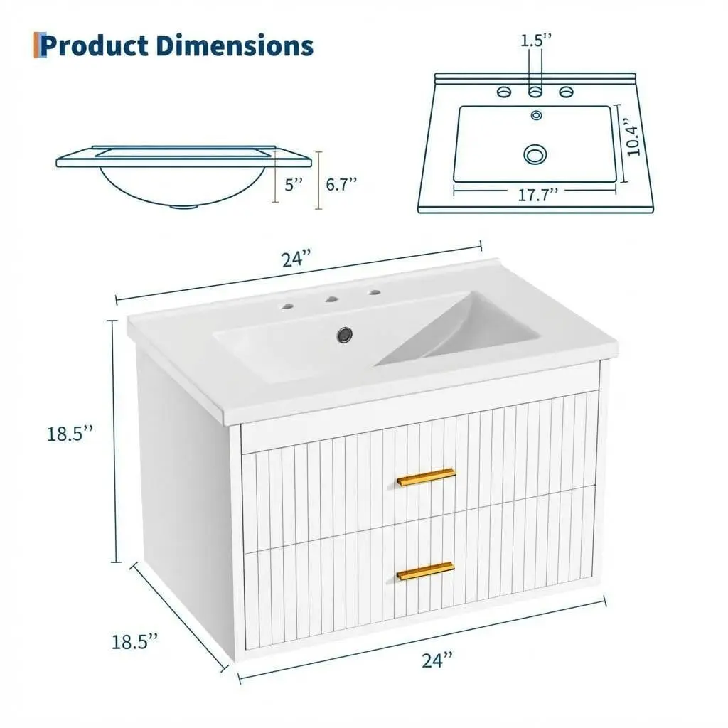 24/30 Inch Floating Bathroom Vanity with Sink,Wall Mounted Storage Cabinet with 2 Drawers,Modern Vanity Combo for Bathroom