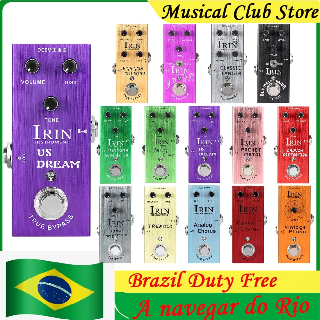 IRIN Guitar Effects Pedal Classic Chorus/Digital Delay/Vintage Overdrive/Crunch Distortion/Tremolo/Dynamic Compressor/Fuzz