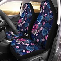 Blue Tropical Foliage Print Car Seat Covers Set of 2 Front Bucket Seats Protector Auto Interior Accessories Decor Universal