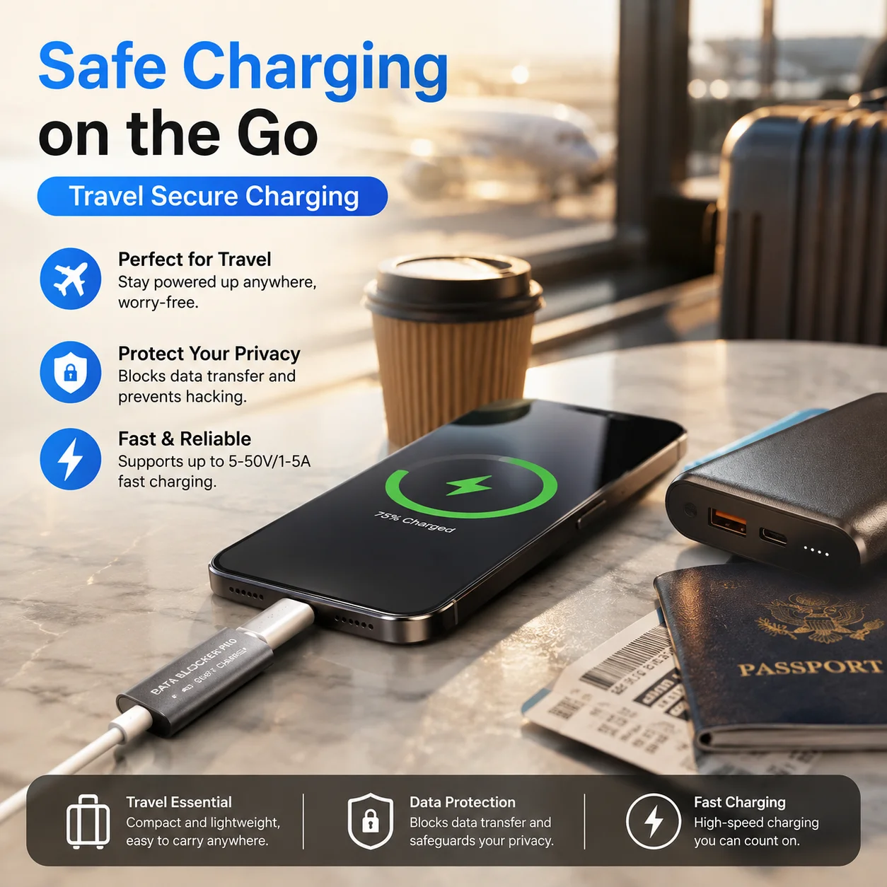 USB C Data Blocker Charge Only Adapter Type C Fast Charging Data Protection Anti Theft Aluminum Alloy Privacy Security Adapter view 4