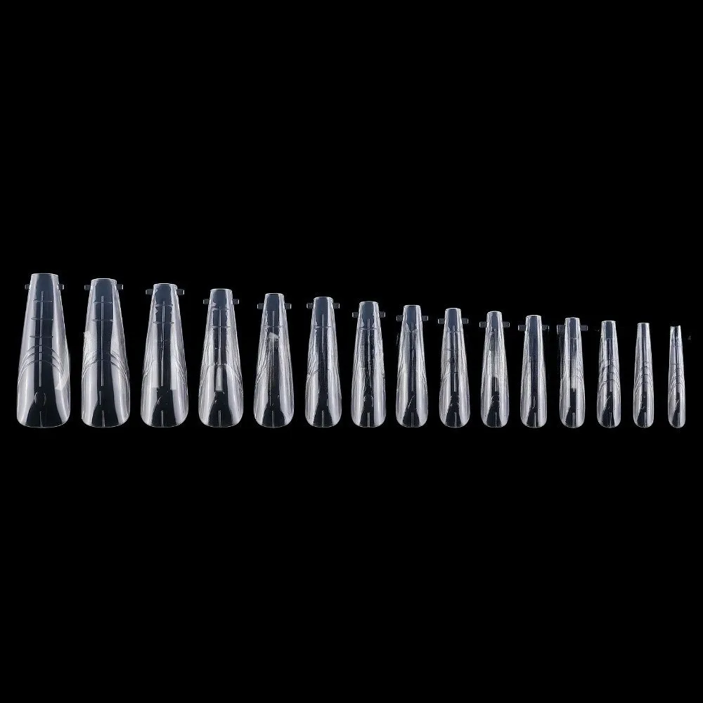 150Pcs 15 Sizes Sandwich Nail Forms Transparent Reusable Full Cover Nail Tips Long Length No-Trace Space Nail Forms Home Salon
