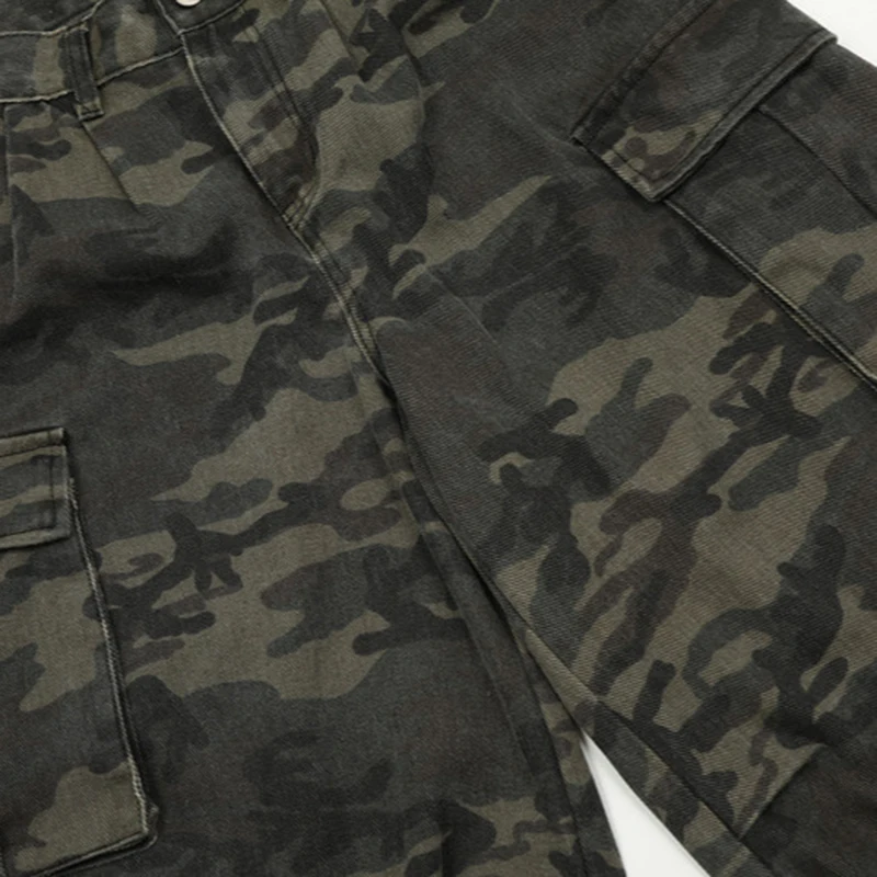 PFNW Male Camouflage Cargo Shorts American Side Large Pocket Overall Loose Wide Leg Calf-Length Shorts Summer 2024 Chic 28W4023