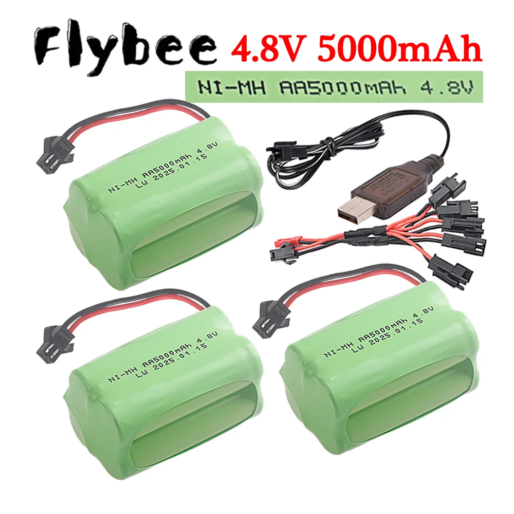Batería NiMH recargable de 4,8 V y 5000mAh para coches RC, robots, tanque, pistola, barcos, piezas de juguetes, modelo T con enchufe SM, paquete de batería AA de 4,8 v