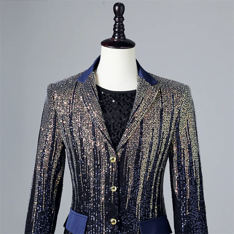 Men's Party Blazers Color Gradient Sequined Suit Jacket Stage Trendy Shiny Catwalk Bar Singer Performance Dress Plus Size Clothe