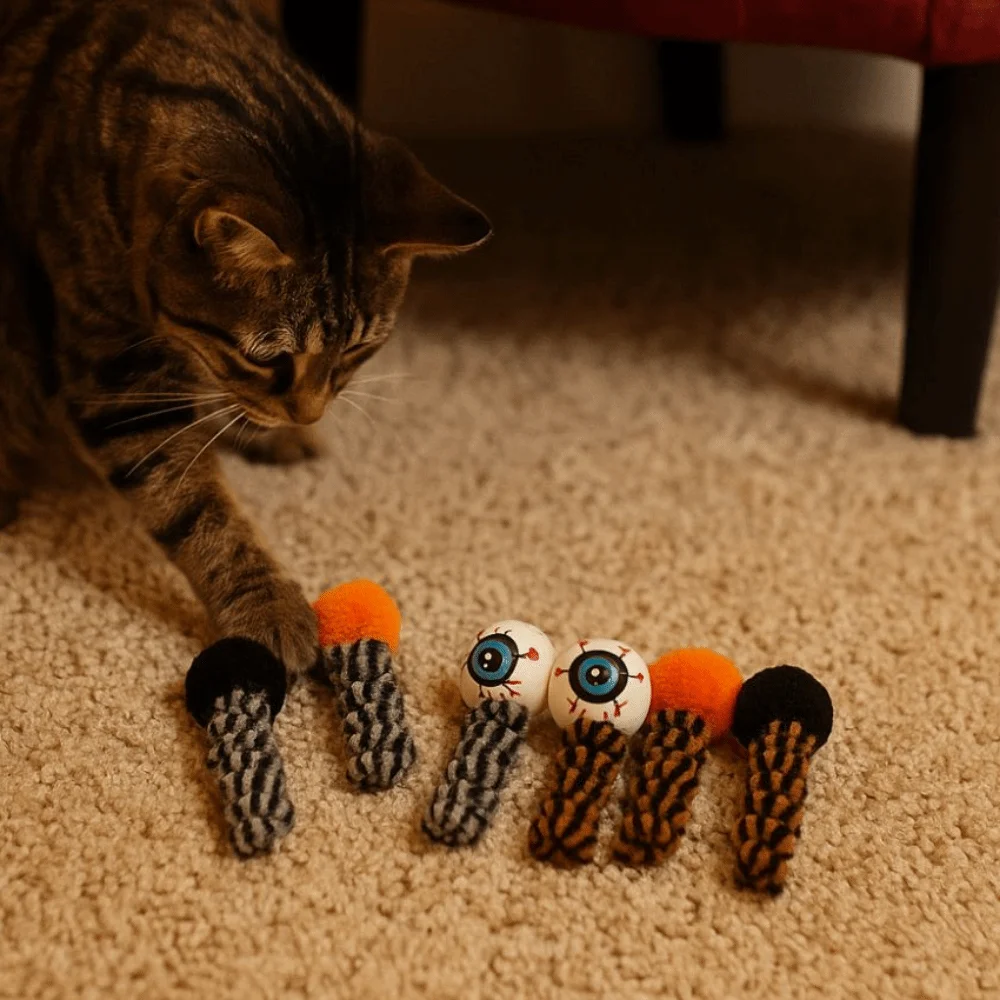 

Pet Supplies Bite Resistant Halloween Cat Toys Yarn Spiral Eyeball Spring with Ball Cat Teasing Toys Relieve Boredom