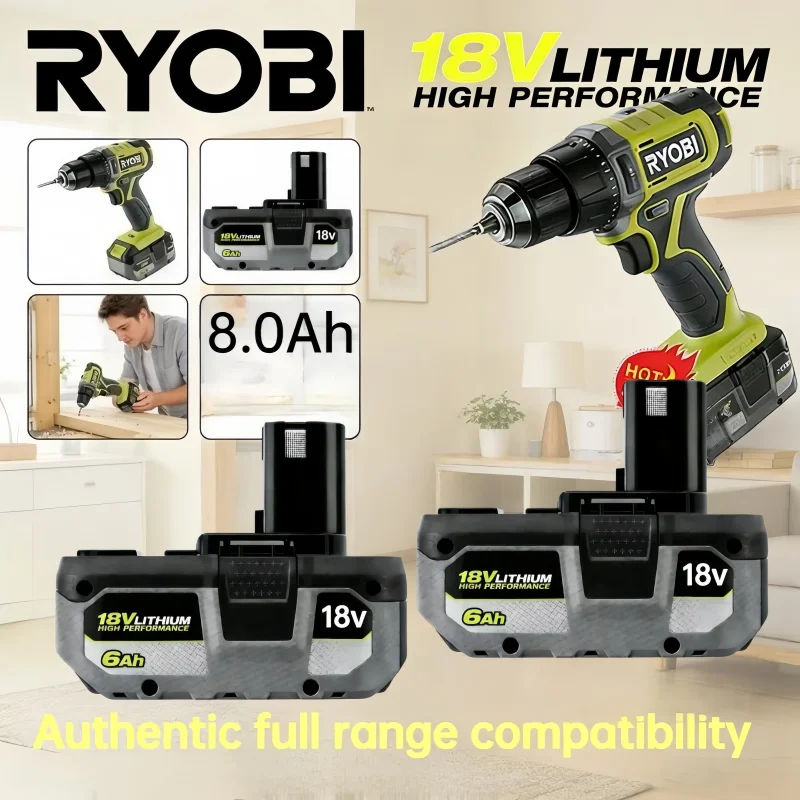 

Genuine Original 18V Li-ion Universal Battery No Memory Effect General Use Replacement for RYOBI P104 P107 P108 RB18L20