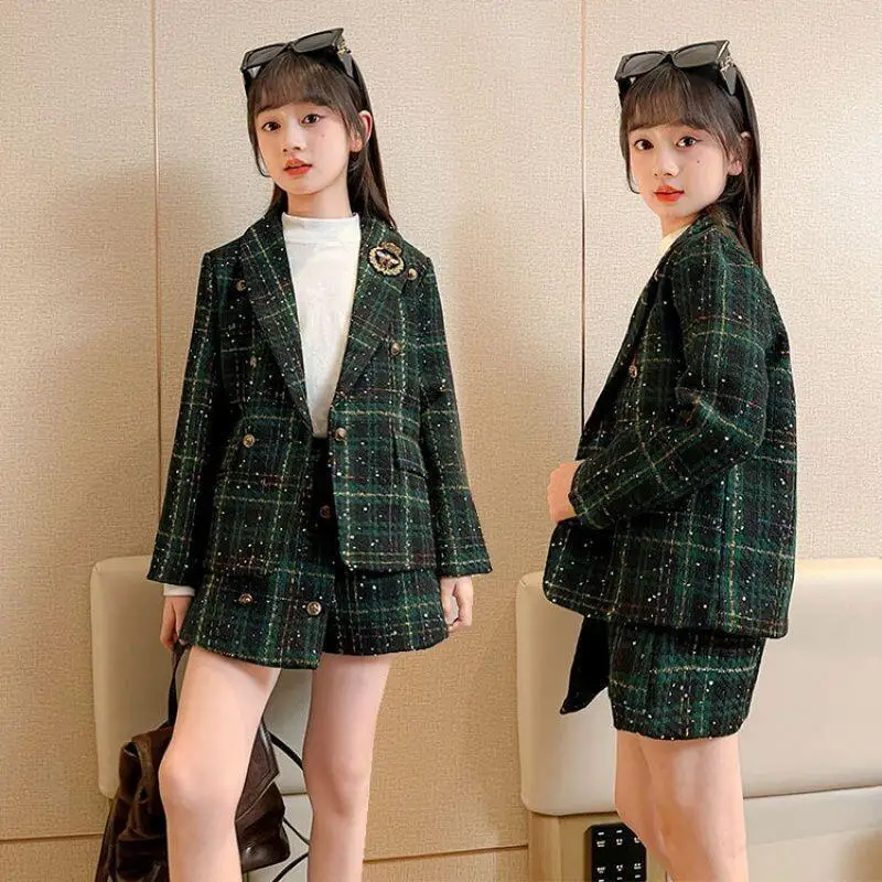 Children's Clothing Jacket Large Quantity In Stock Skirt Girls Kawaii Casual Coat Set Fashionable Western Style Fashion 2-Piece