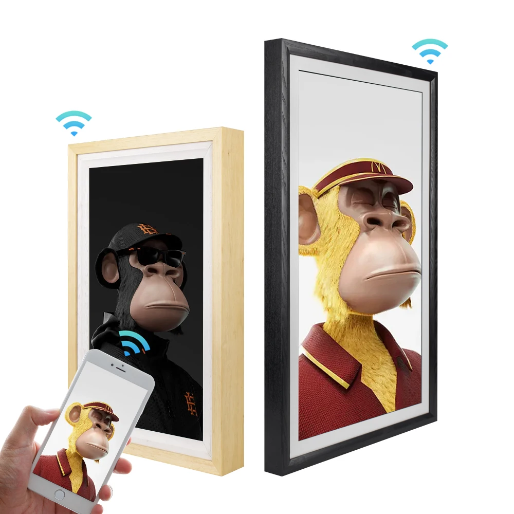 Latest Trend 21.5Inch 4K Smart Nft Display Wifi Wood Digital Photo Frames