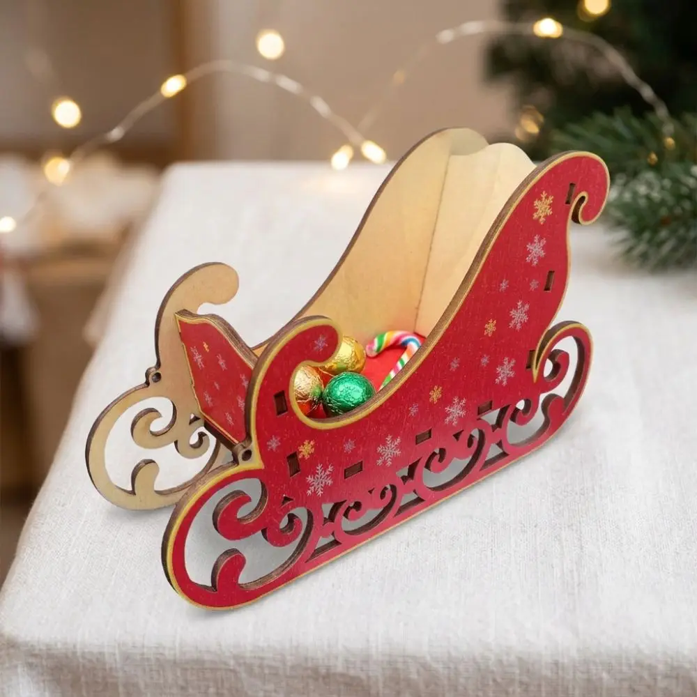 Snowflake Print Christmas Wooden Sleigh Ornament Sleigh Model Smooth Edge Santa Claus Sleigh Decor Stable Base Anti Deform