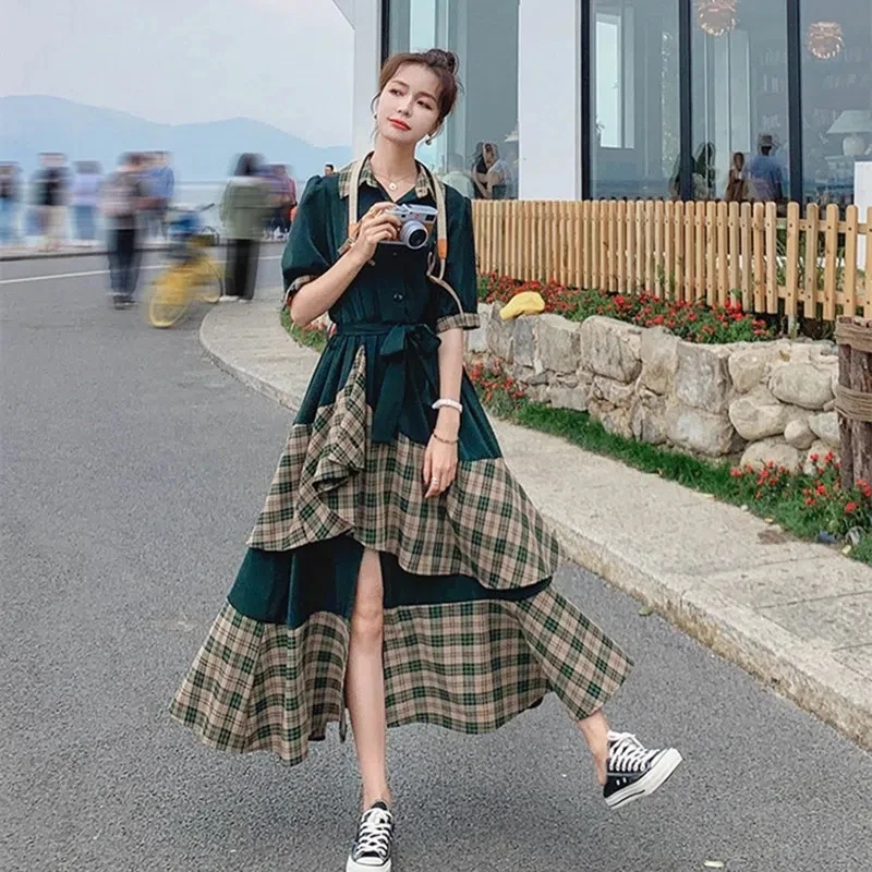 

Celebrity French Mori Irregular Dress Women Summer Dress 2023 New Waist Slimming Temperament Flounced Splicing Cake Skirt Female