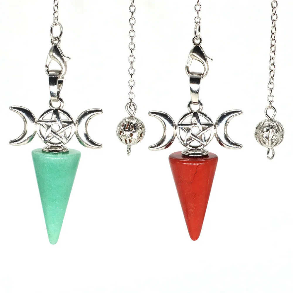 

Natural Stones Moon Pentagram Cone Point Pendulum Reiki Healing Crystals Quartz Pendants For Dowsing Divination Necklace Jewelry