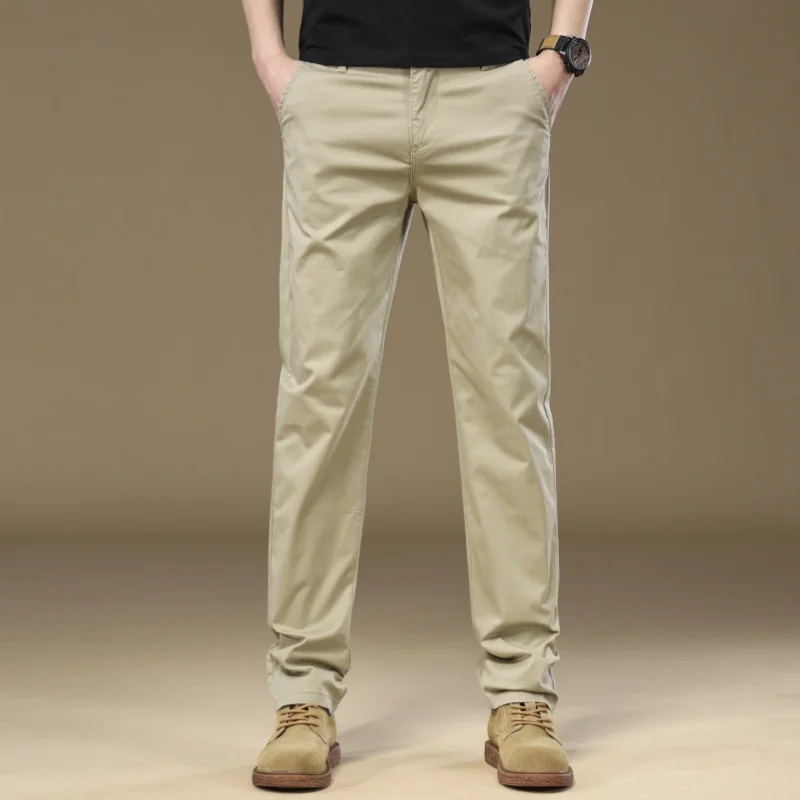 97% Cotton Cargo Style Casual Pants Men's Splicing Straight Fashion Elastic Business Trousers Spring Autumn Male Clothes Pants