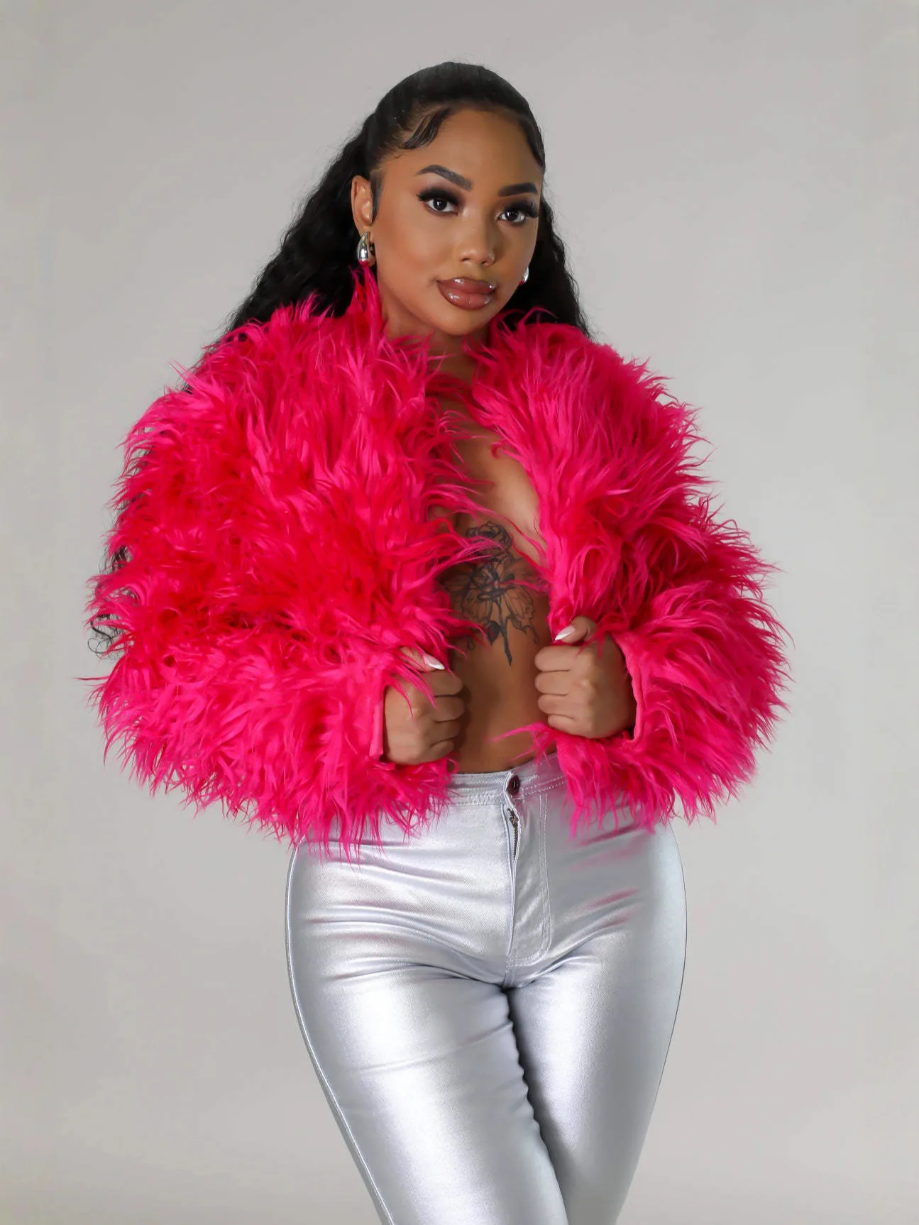 Imitation Fur Fashion Coat Women's O-neck Long Sleeves Bright Color Elegant Coats Party Clothes Autumn Winter New 52WH
