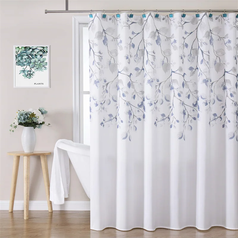 Central Park Leaves Blue Shower Curtain Liner Waterproof Print Floral Shower Curtain For Bathroom Spa Hotel Decor Bath Curtain