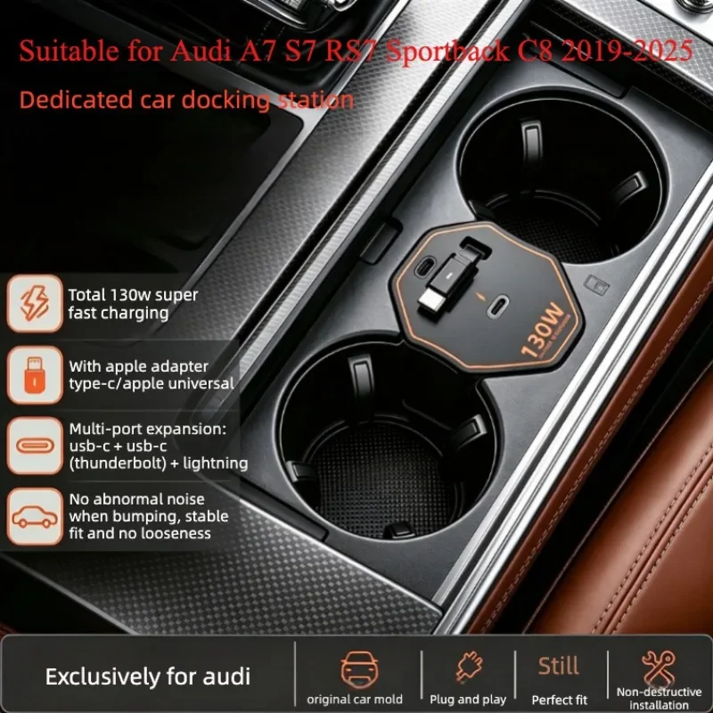 For Audi A7 S7 RS7 Sportback C8 2019‑2025 Center Console Super Fast Charger Docking Station Wireless Charging Mod Accessories