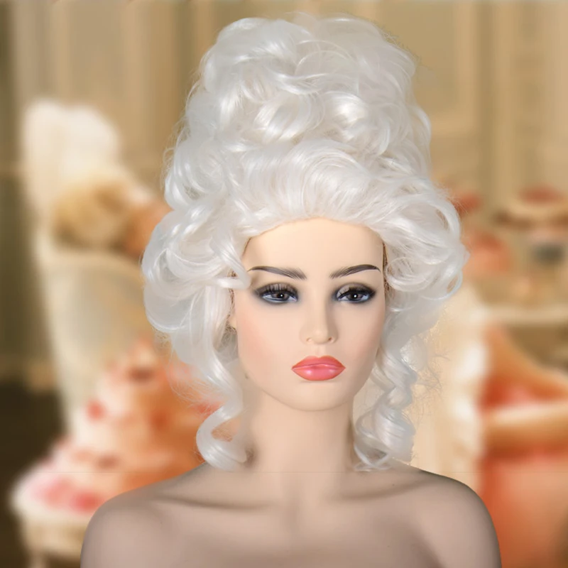 Marie Antoinette Wig Princess Wigs Medium Curly Heat Resistant Synthetic Hair Cosplay Wig + Wig Cap