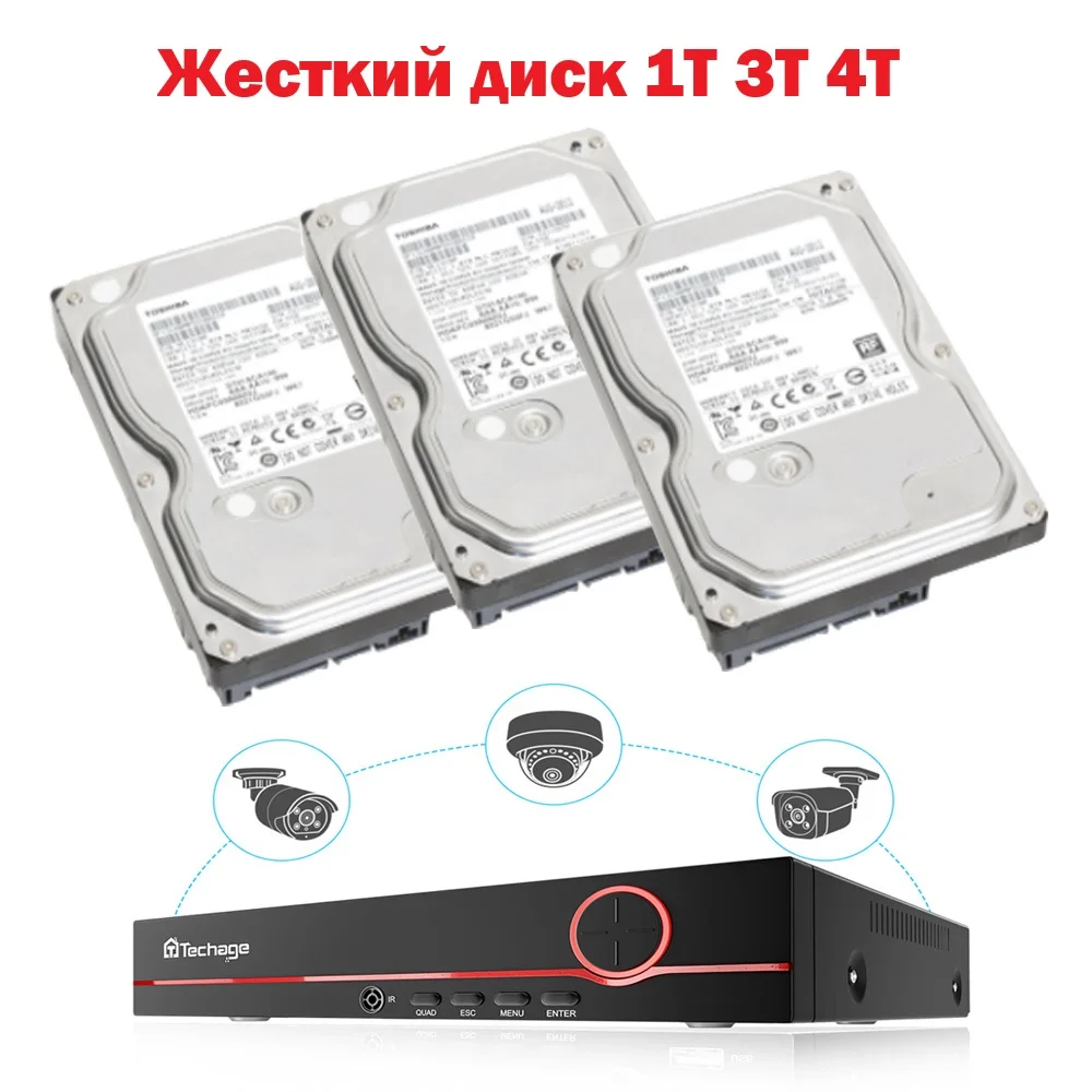 Techage H.265 8CH PoE NVR CCTV Security Surveillance Kits for PoE IP NVR 1TB  3TB 4TB NVR Набор ручных дисков