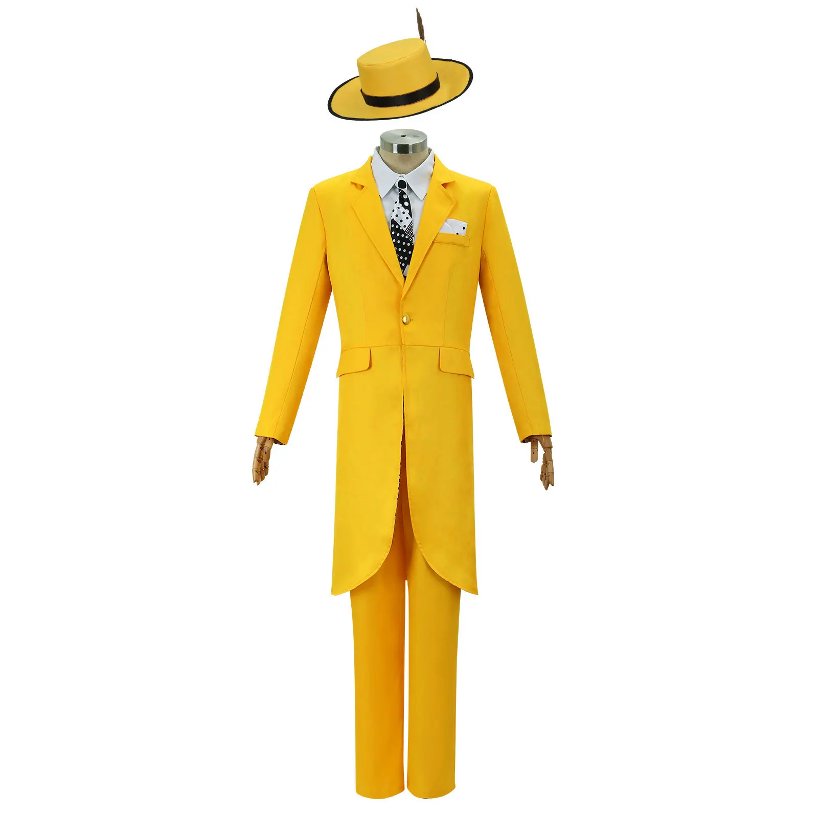 Jim Carrey The Mask Comedy Movie Yellow Suit Necktie Suspenders Accessories Full Set Halloween Carnival Party Role Play for Men