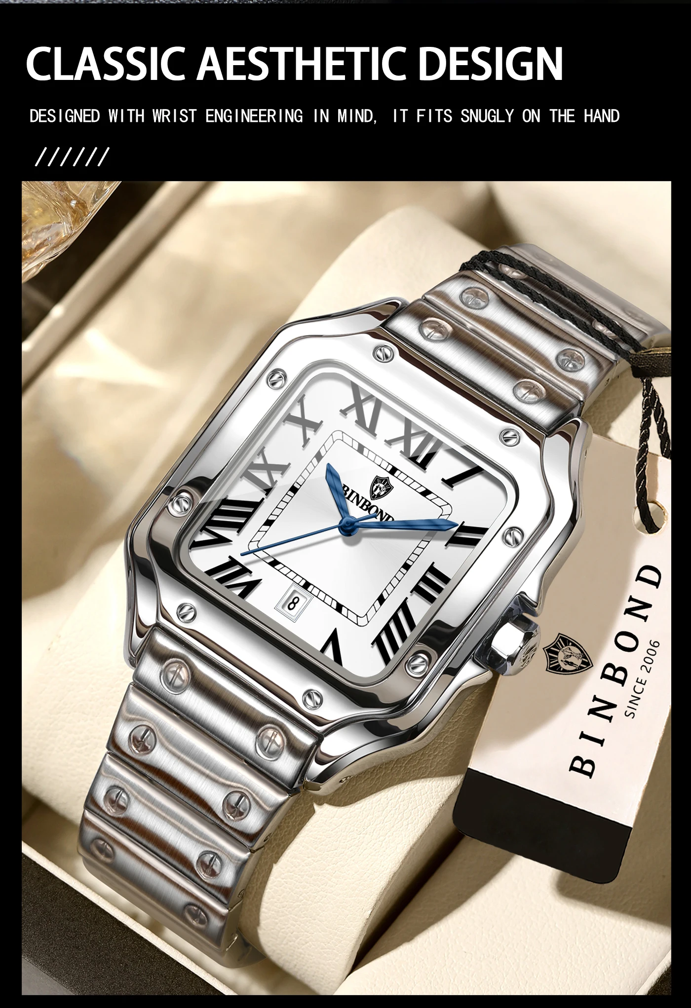BINBOND Neue Original Herren-Quarzuhren Wasserdicht Leuchtend Automatisches Datum Langlebige Edelstahluhr für Männer Luxus Reloj – Detail 11