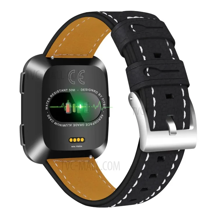 

Genuine Leather Wristwatch Strap Replacement for Fitbit Versa - Black