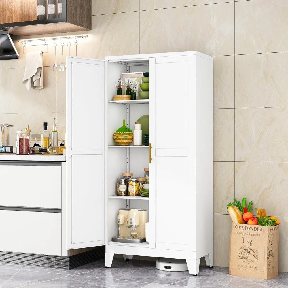 

Kitchen Storage Cabinets with Adjustable Feet and Shelves, Metal Pantry Cabinet for Kitchen, Living Room, Laundry Room