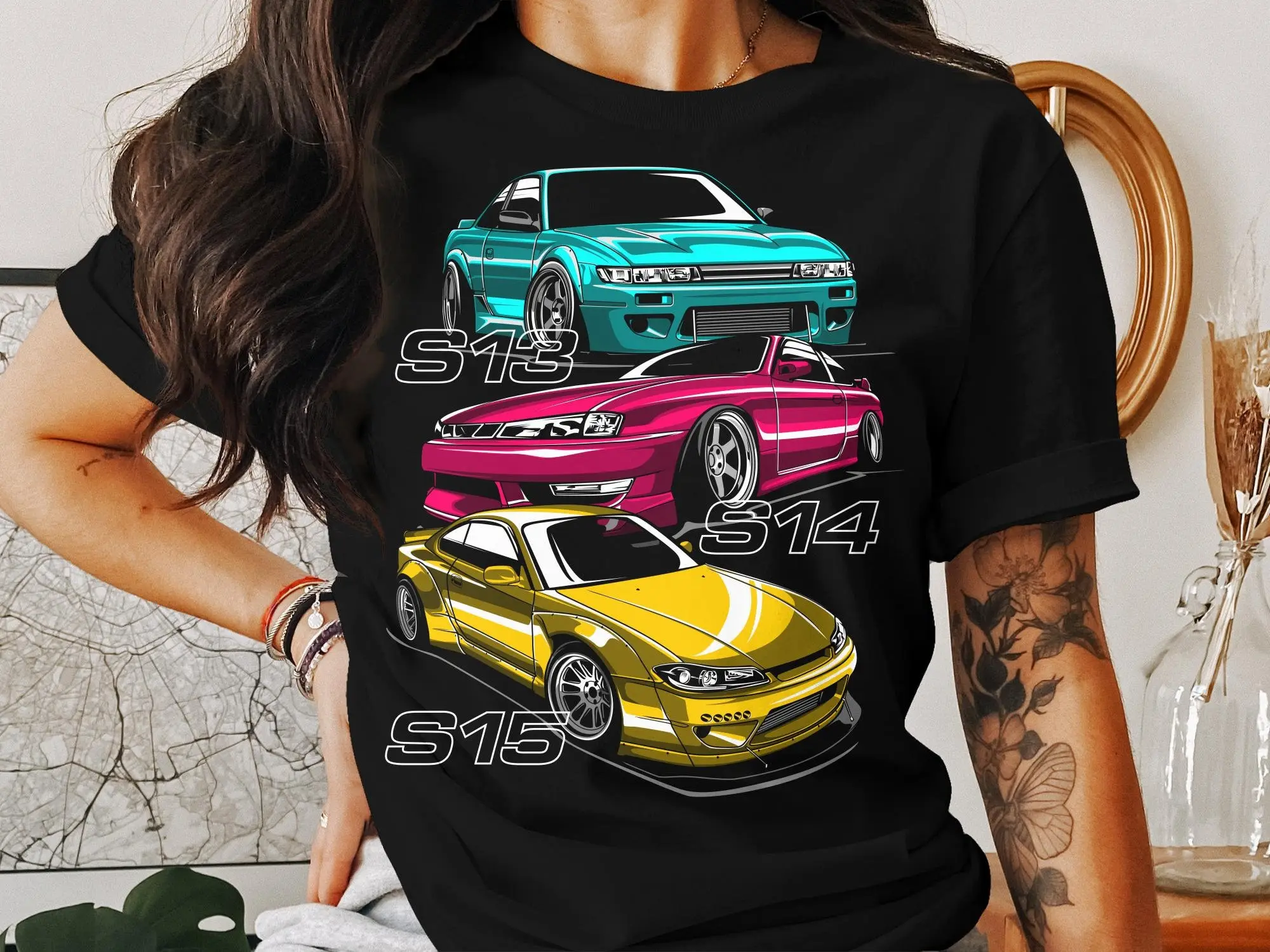 Colorful Sports Car T Shirt Japanese Drift Cars Automotive Enthusiast Lover For Men And Women