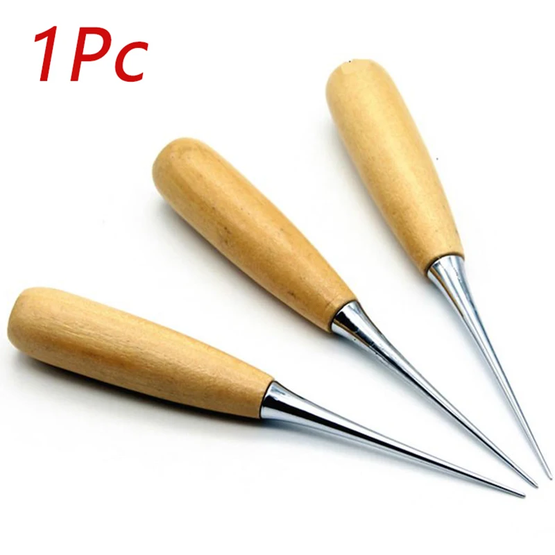 1PC Wooden Handle Awls Hole Punches DIY Hand Stitcher Leather Tent Sewing Awl Shoes Repair Tool Awl Craft Stitching Leather