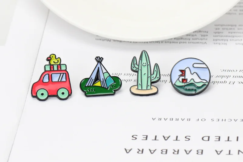 

Spot creative cartoon cactus tent car brooch accessories metal mountaineering outdoor personalized brooch