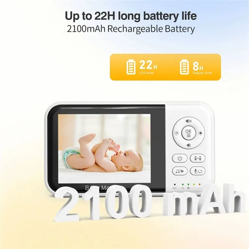 3.2" Video Baby Monitor 2-Way Audio Temp Sensor Zoom Lullaby EU Plug-AT36