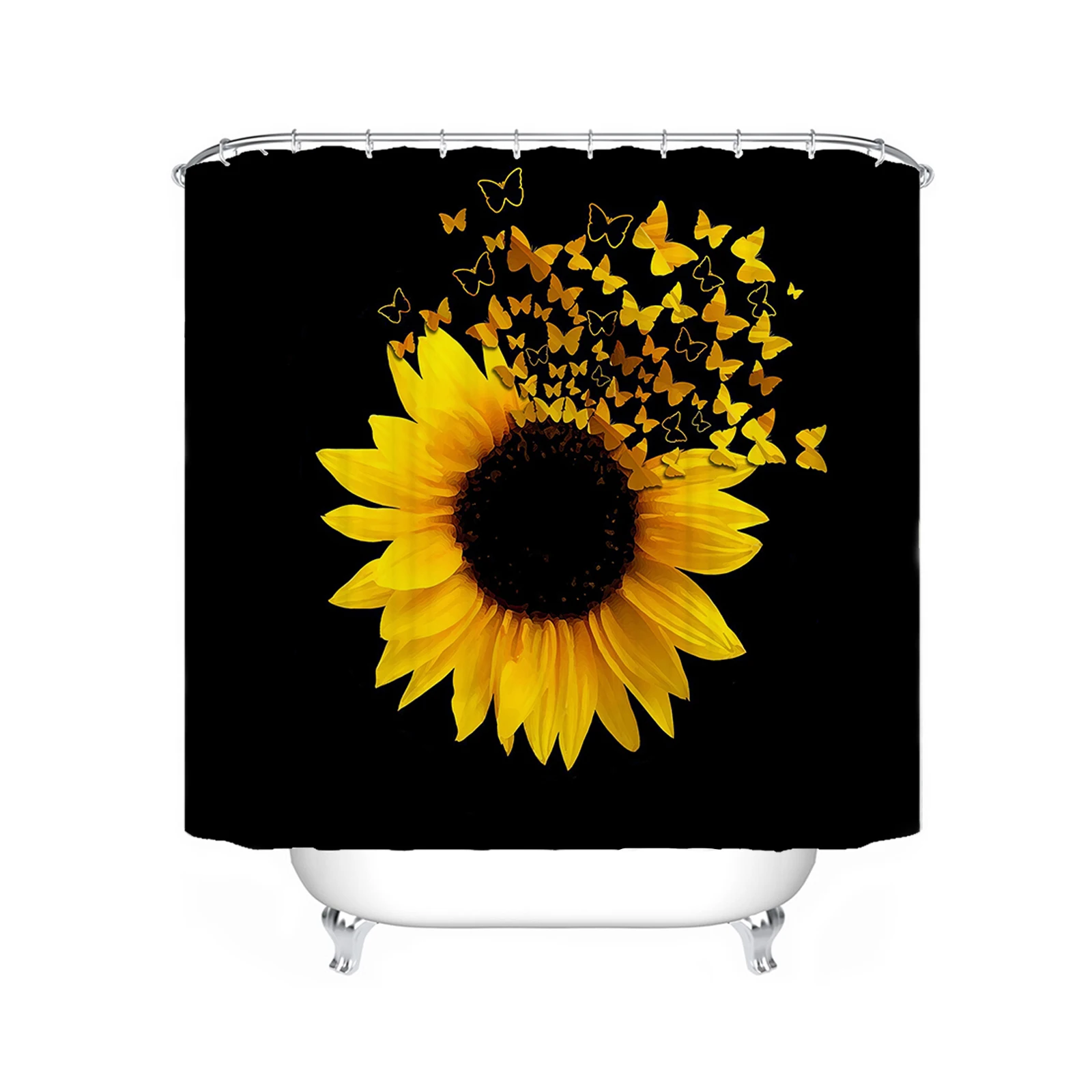 Red Rose Sunflower Shower Curtain Cute Bath Waterproof Curtains For Living Room Luxury Set Screen Bathroom Accessories Sets - view 3