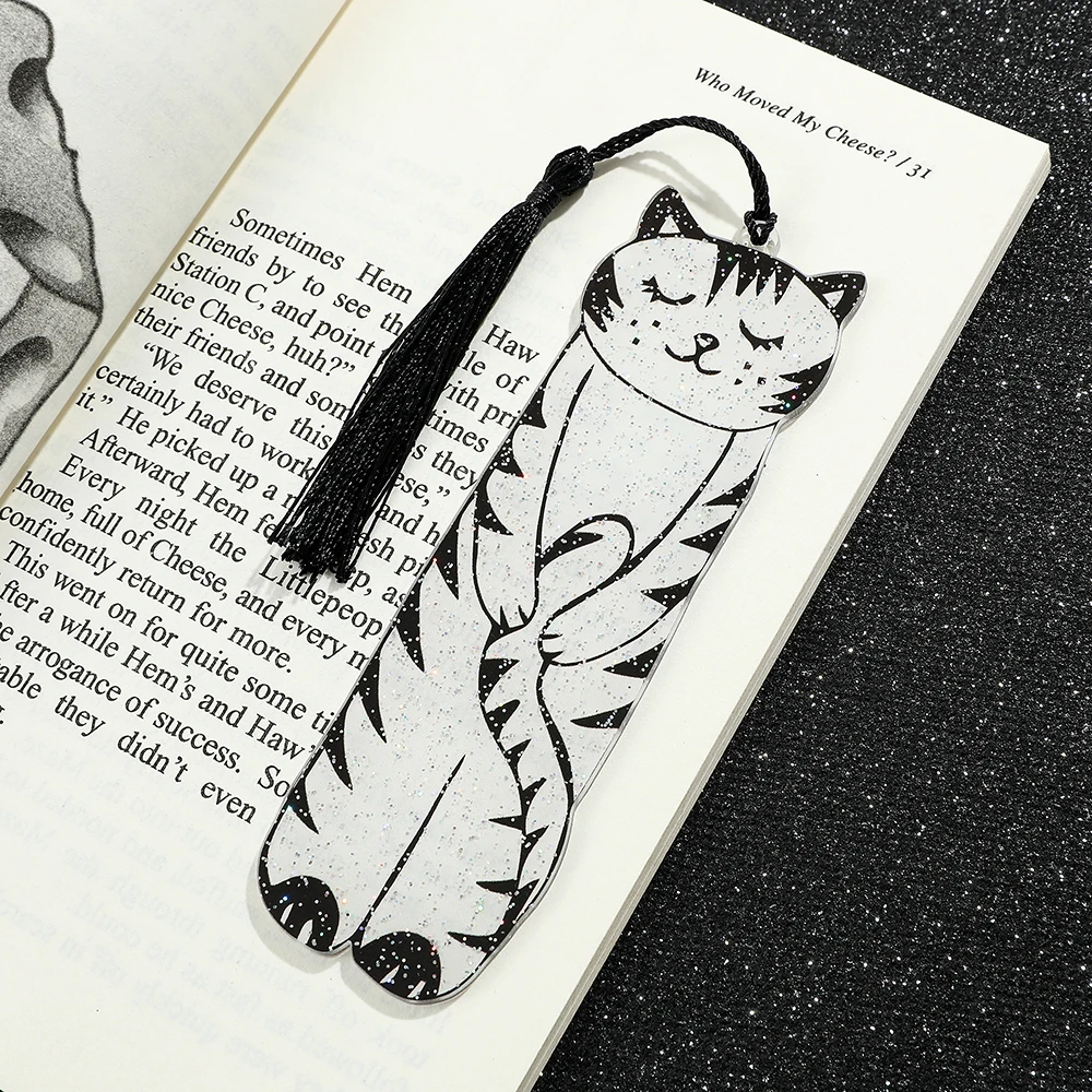 Kitten Doodle Bookmark Acrylic Bookmark with Tassel Exit Gift for Colleagues, Farewell Gift for Teachers Friends