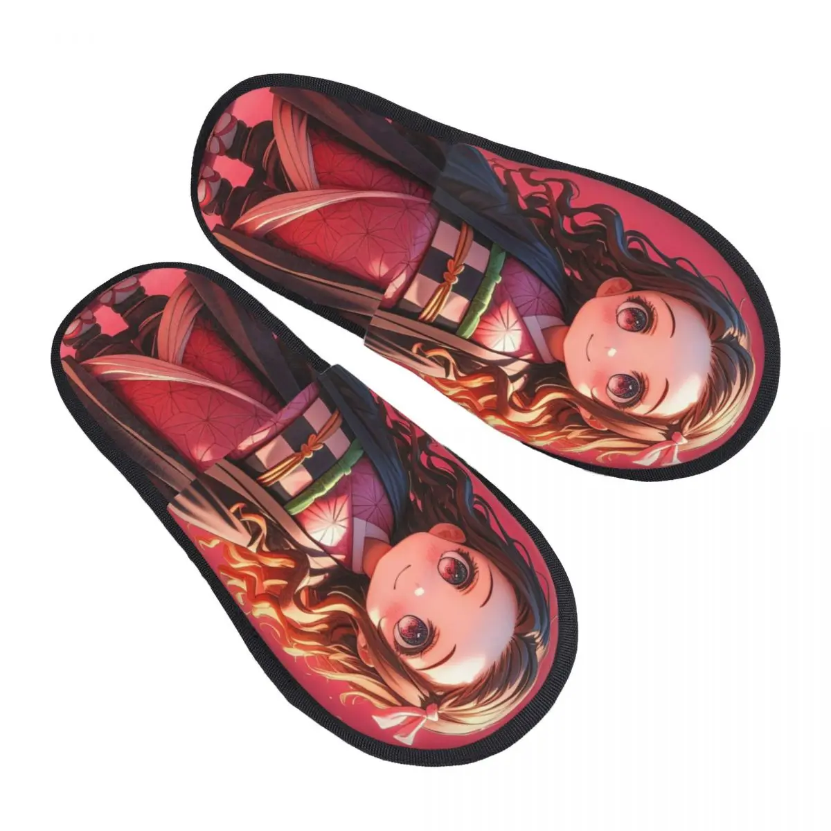 Winter House Slippers Kawaii Nezuko Merch Household Fur Slippers Slides Indoor Anime Demon Slayer Cozy Non-skid Slides