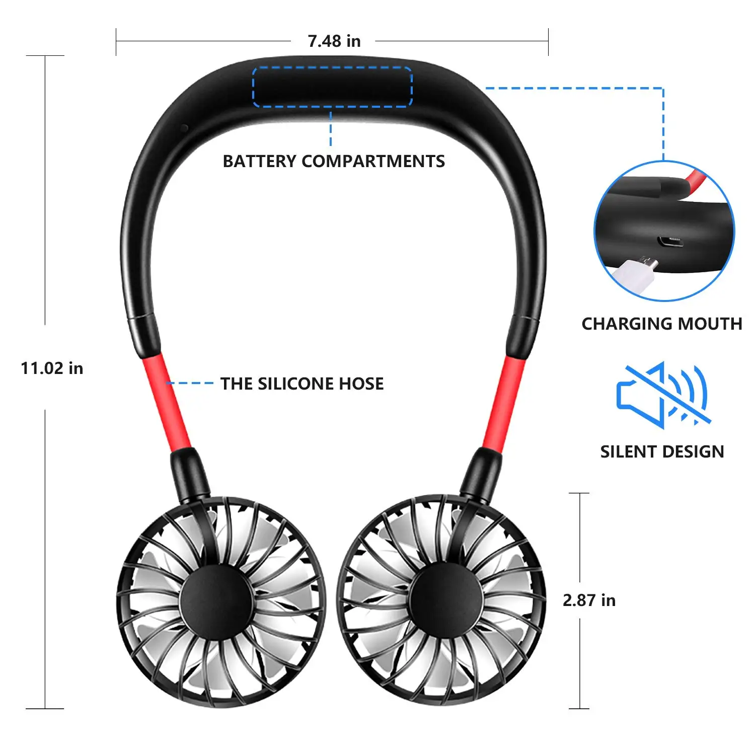 

Neck Fan Portable Personal Hand Free Mini Lazy person USB Rechargeable Neck Fan Cooling Wearable Suitable Fan for Outdoor Sports