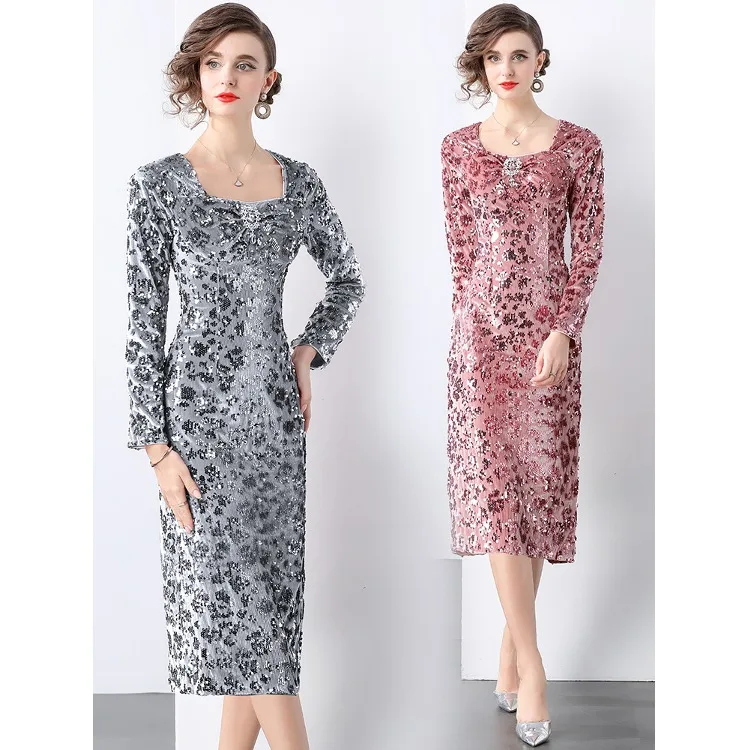 

Inspired Dr Women's Autumn Winter New Sle Luxury Velvet Long Sve mid Length Polyester Evening Gown