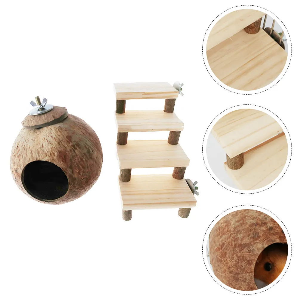 2Pcs Wooden Gnawing Hamster Nest Natural Coconut Shell Small Pets Sleeping Biting Pet Supply Hamster