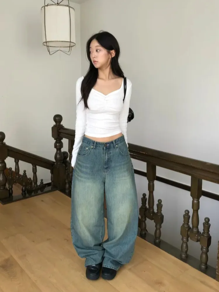 

Женские широкие джинсы с украшением в виде лепестков JL, весенне-осенние джинсовые брюки для поездок на работу, эксклюзивные онлайн S