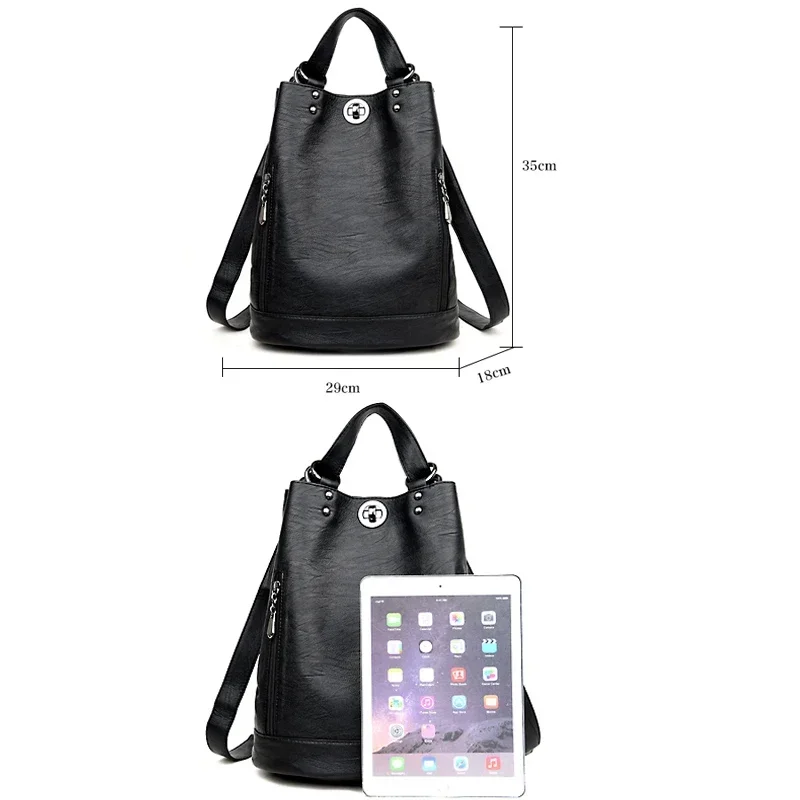 Multifunction Women Vintage Shoulder Bag Ladies Rucksack Large Capacity Travel Bag Sac A Dos Preppy Women Leather Backpacks