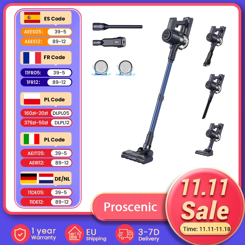 Proscenic P10 Ultra Cordless Vacuum Cleaner, 25KPa Suction, 600ml Dustbin, 5-Stage Filtration System, 2200mAh Battery