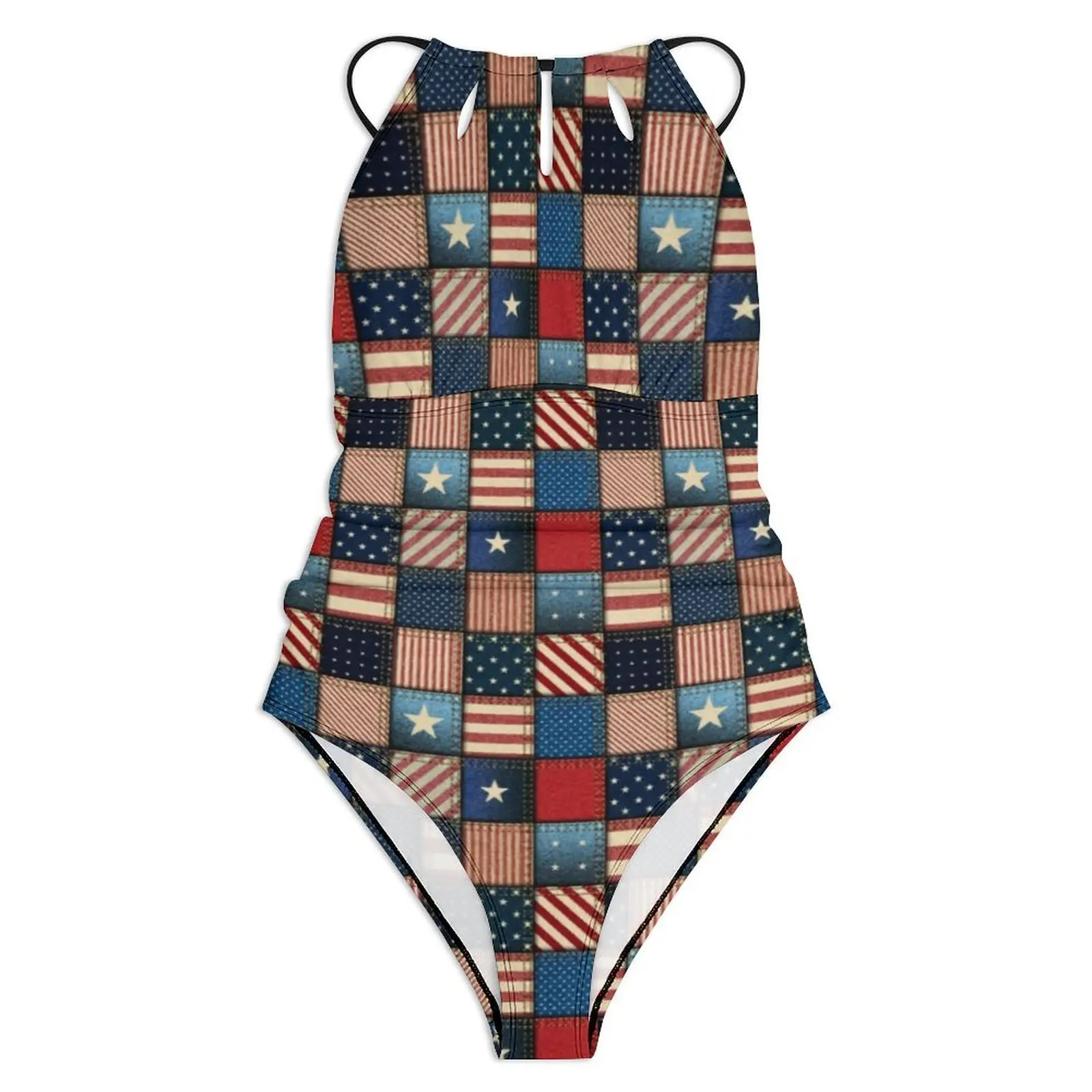 Patriotic Patchwork Swimsuit Sexy American Flag Pop One Piece Swimwear Push Up Bodysuit Classic Beach Bathing Suit