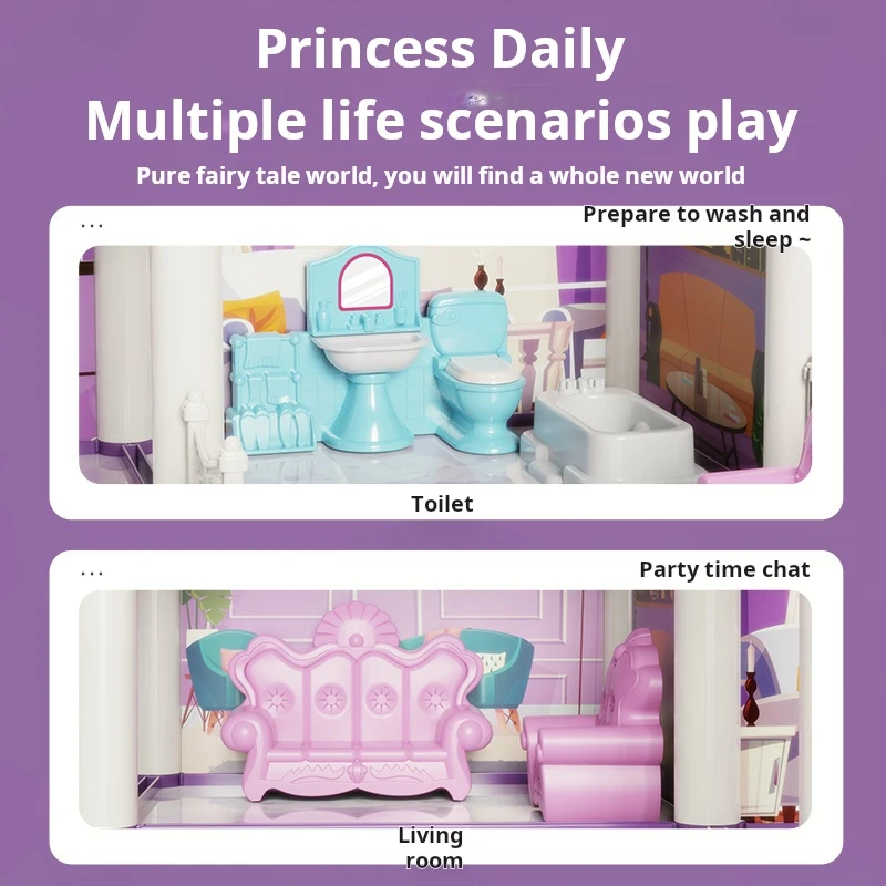DIY ปราสาทเจ้าหญิง Luminous Villa ชุดของเล่นเด็กบ้านตุ๊กตาเด็กเล่นชุด Play House ของเล่นสําหรับเด็กคริสต์มาสของขวัญ